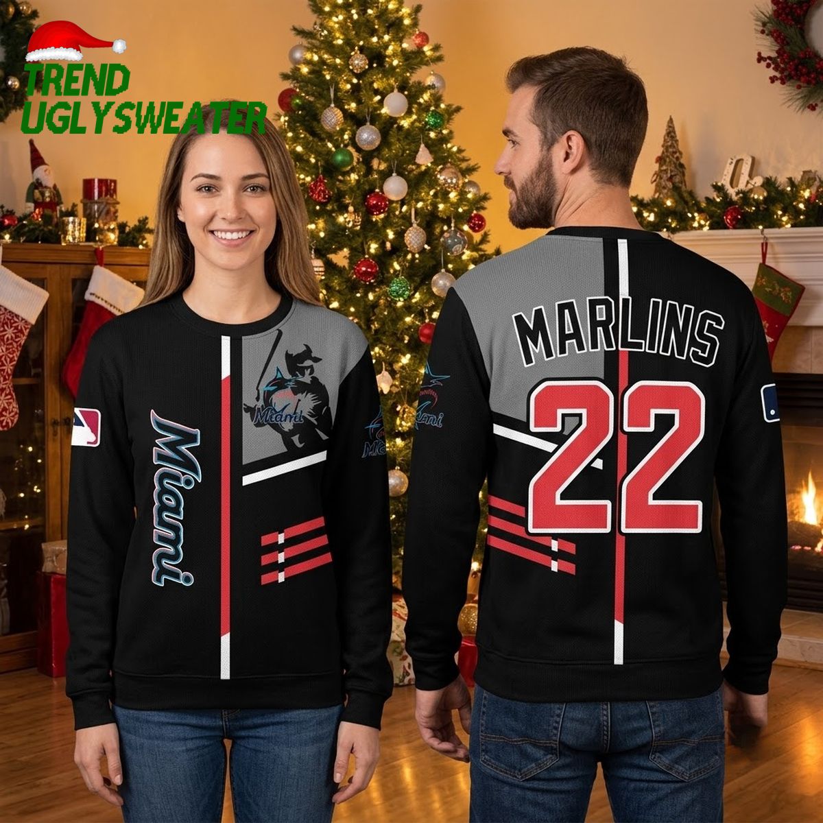 miami marlins black and gray logo ugly christmas sweater miami marlins black and gray logo ugly christmas sweater