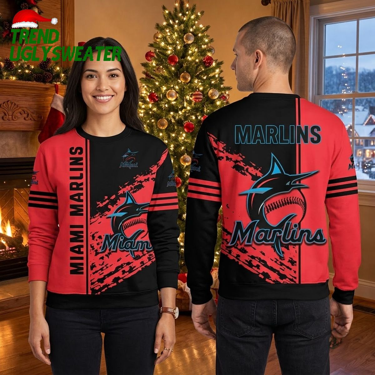 miami marlins red splash art ugly christmas sweater miami marlins red splash art ugly christmas sweater