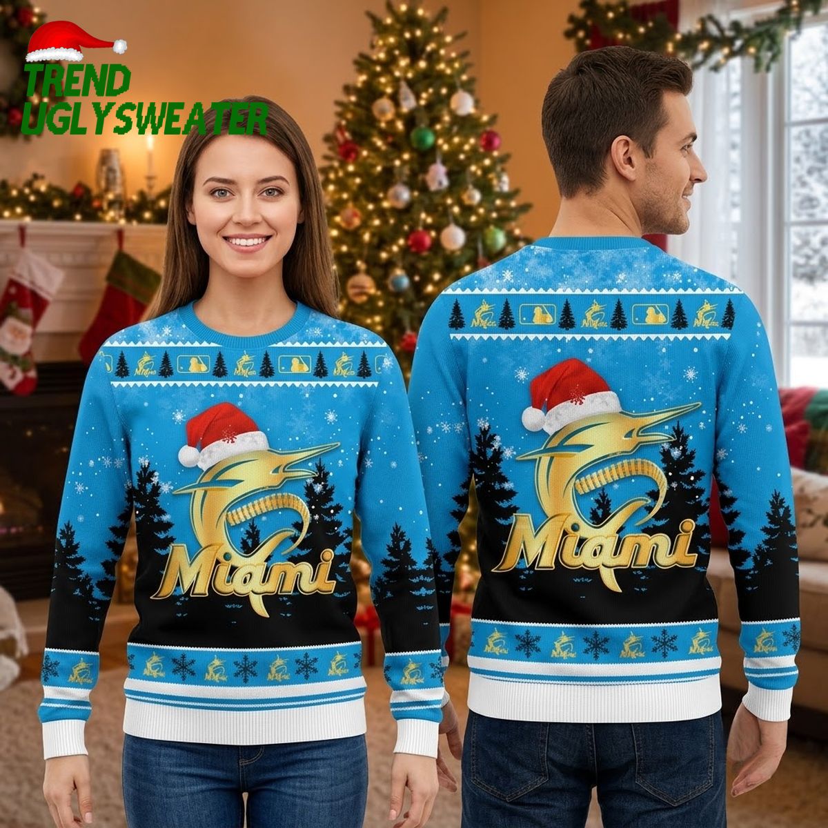 miami marlins santa hat logo ugly christmas sweater miami marlins santa hat logo ugly christmas sweater