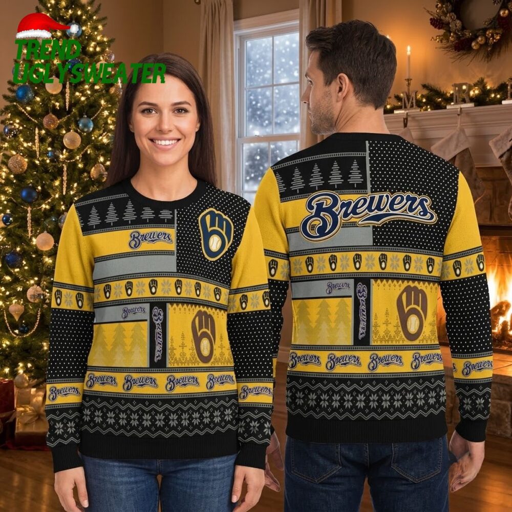 milwaukee brewers glove logo christmas pattern ugly christmas sweater
