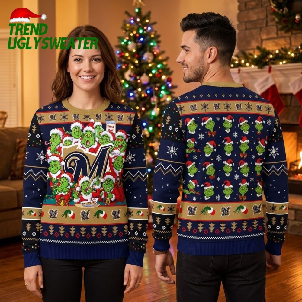 milwaukee brewers grinch family xmas day ugly christmas sweater