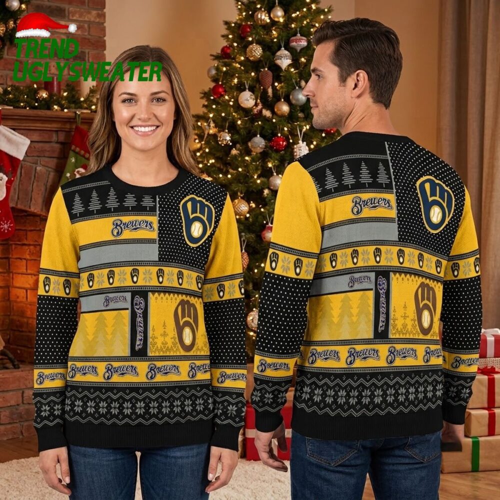 milwaukee brewers patchwork pattern ugly christmas sweater