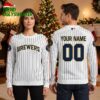 Milwaukee Brewers Personalized White Pinstripe Custom Name And Number Ugly Christmas Sweater 2 milwaukee brewers personalized white pinstripe custom name and number ugly christmas sweat
