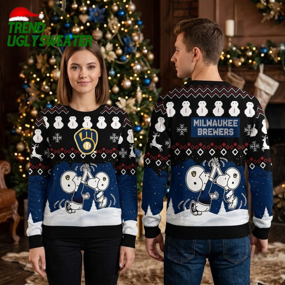 milwaukee brewers snoopy high five ugly christmas sweater