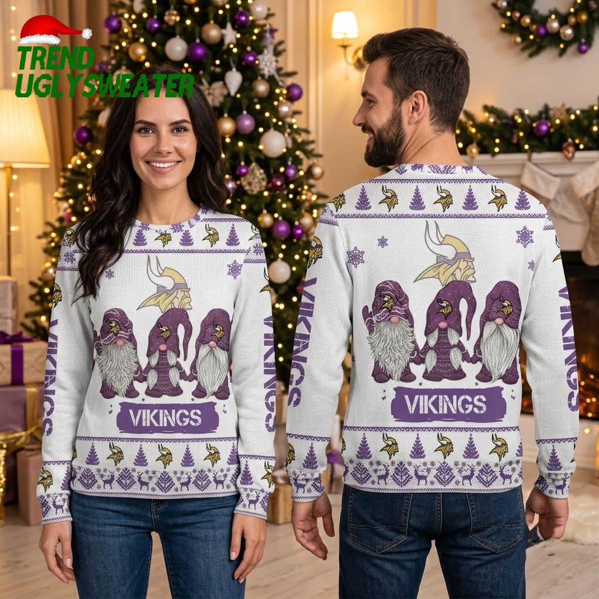 minnesota vikings christmas gnome and viking helmet ugly christmas sweater minnesota vikings christmas gnome and viking helmet ugly christmas sweater