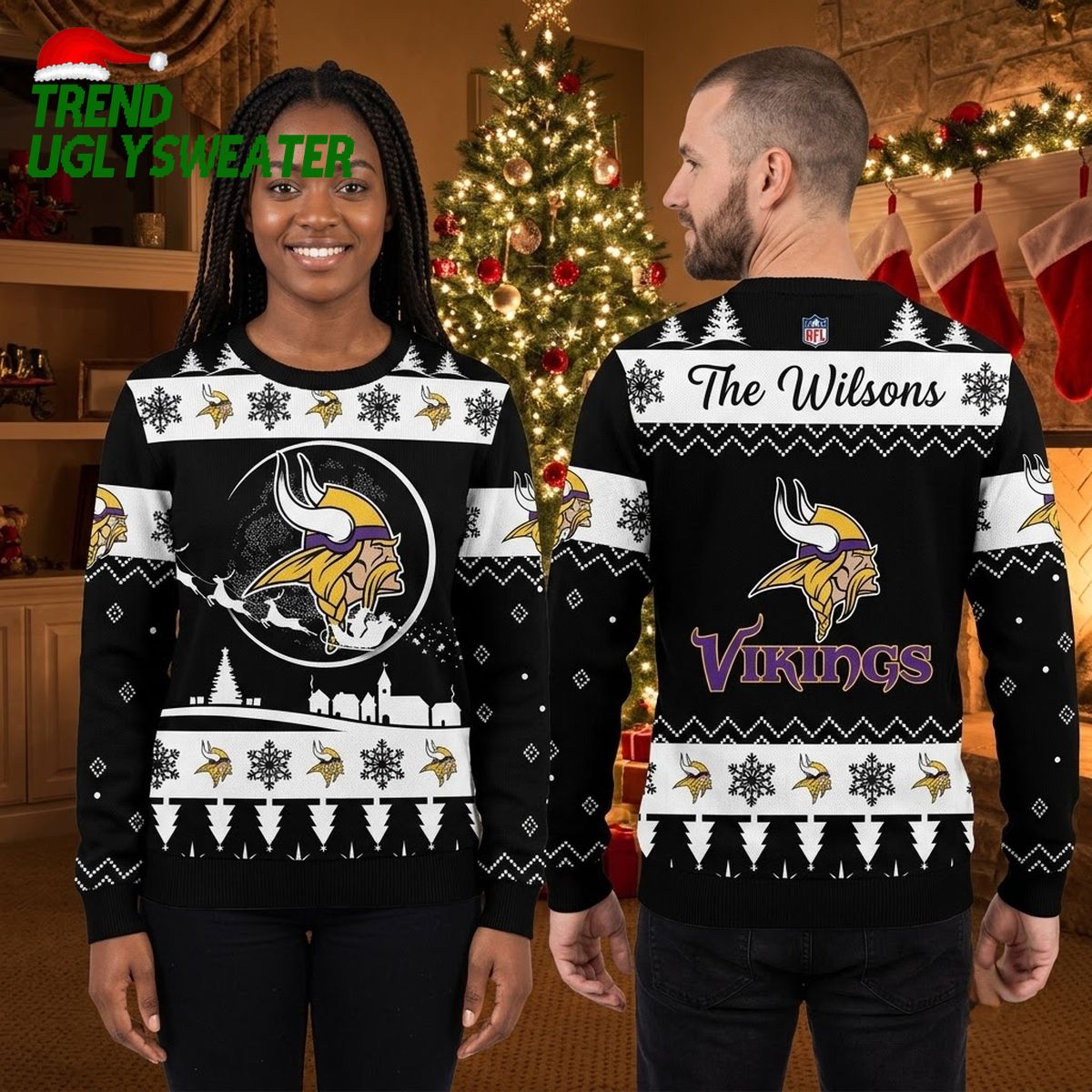minnesota vikings custom family name logo ugly christmas sweater minnesota vikings custom family name logo ugly christmas sweater