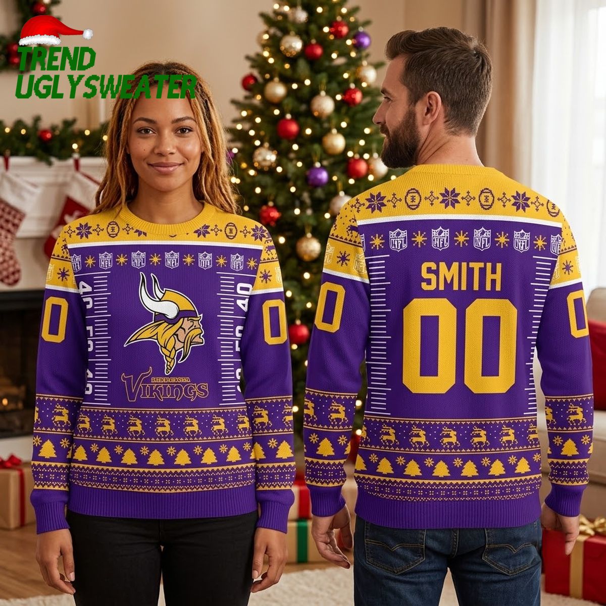 minnesota vikings custom name and number ugly christmas sweater minnesota vikings custom name and number ugly christmas sweater