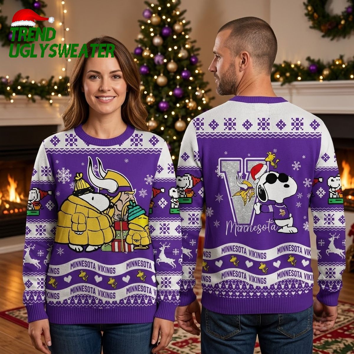 minnesota vikings snoopy and mascot ugly christmas sweater minnesota vikings snoopy and mascot ugly christmas sweater