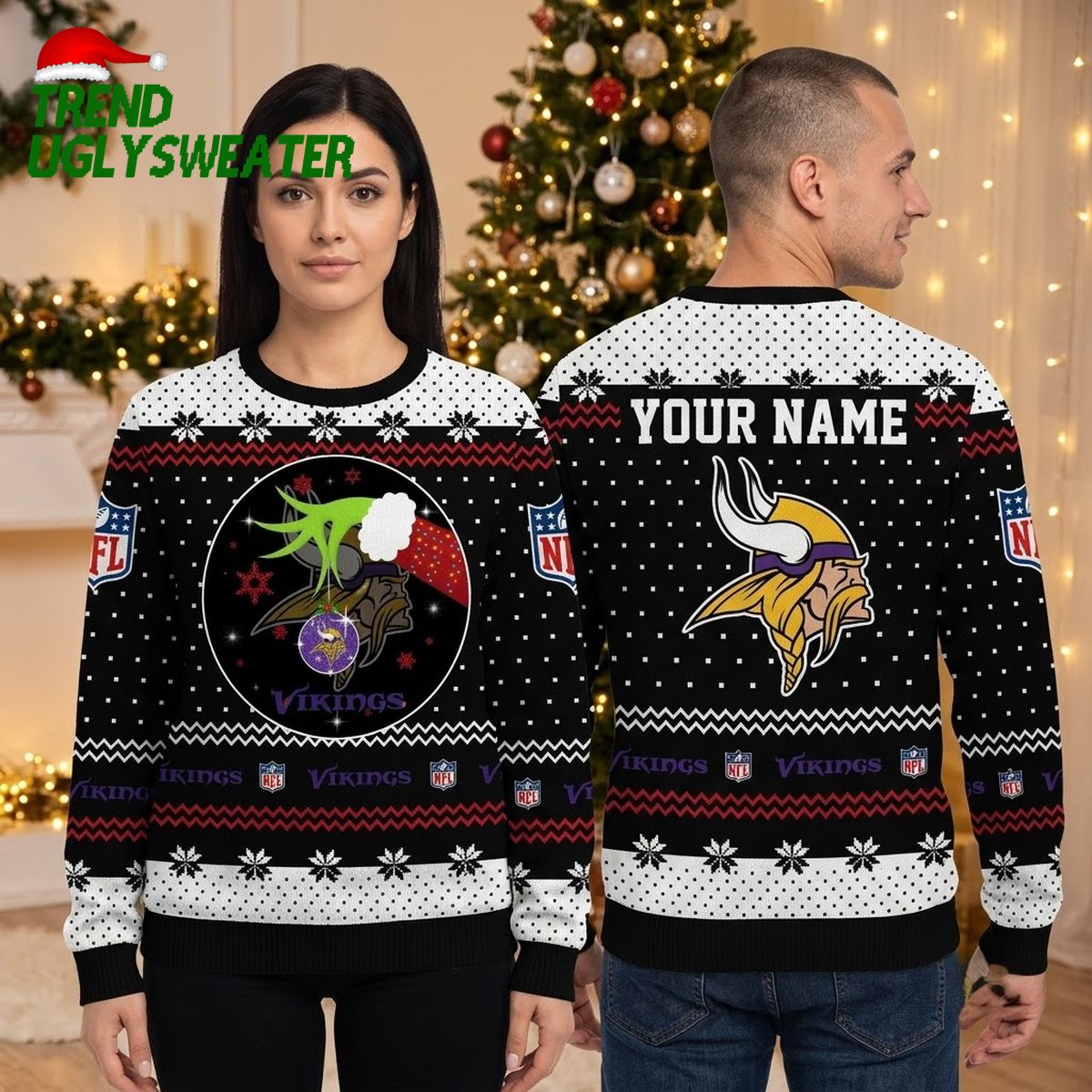 minnesota vikings viking mascot personalized custom name ugly christmas sweater minnesota vikings viking mascot personalized custom name ugly christmas sweater