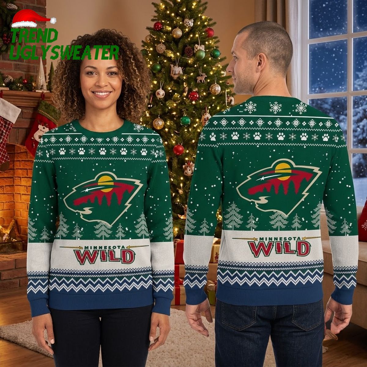 minnesota wild big logo christmas trees ugly christmas sweater minnesota wild big logo christmas trees ugly christmas sweater