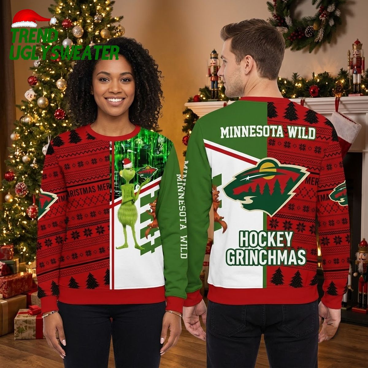 minnesota wild grinch and scooby doo christmas characters ugly christmas sweater minnesota wild grinch and scooby doo christmas characters ugly christmas sweater