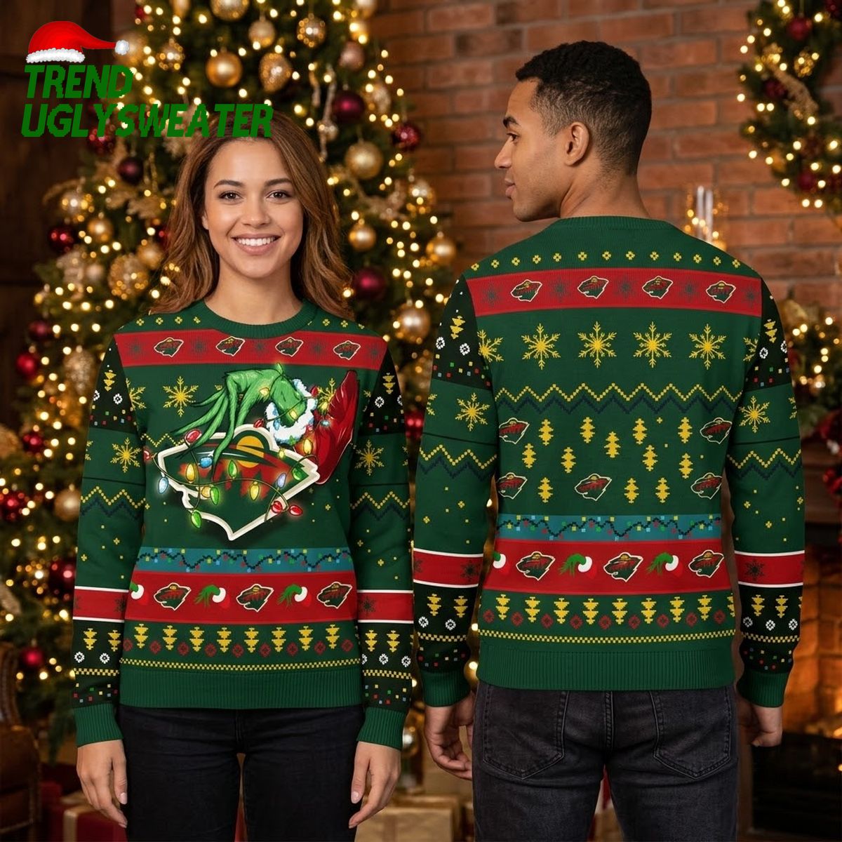 minnesota wild grinch hand christmas lights ugly christmas sweater minnesota wild grinch hand christmas lights ugly christmas sweater