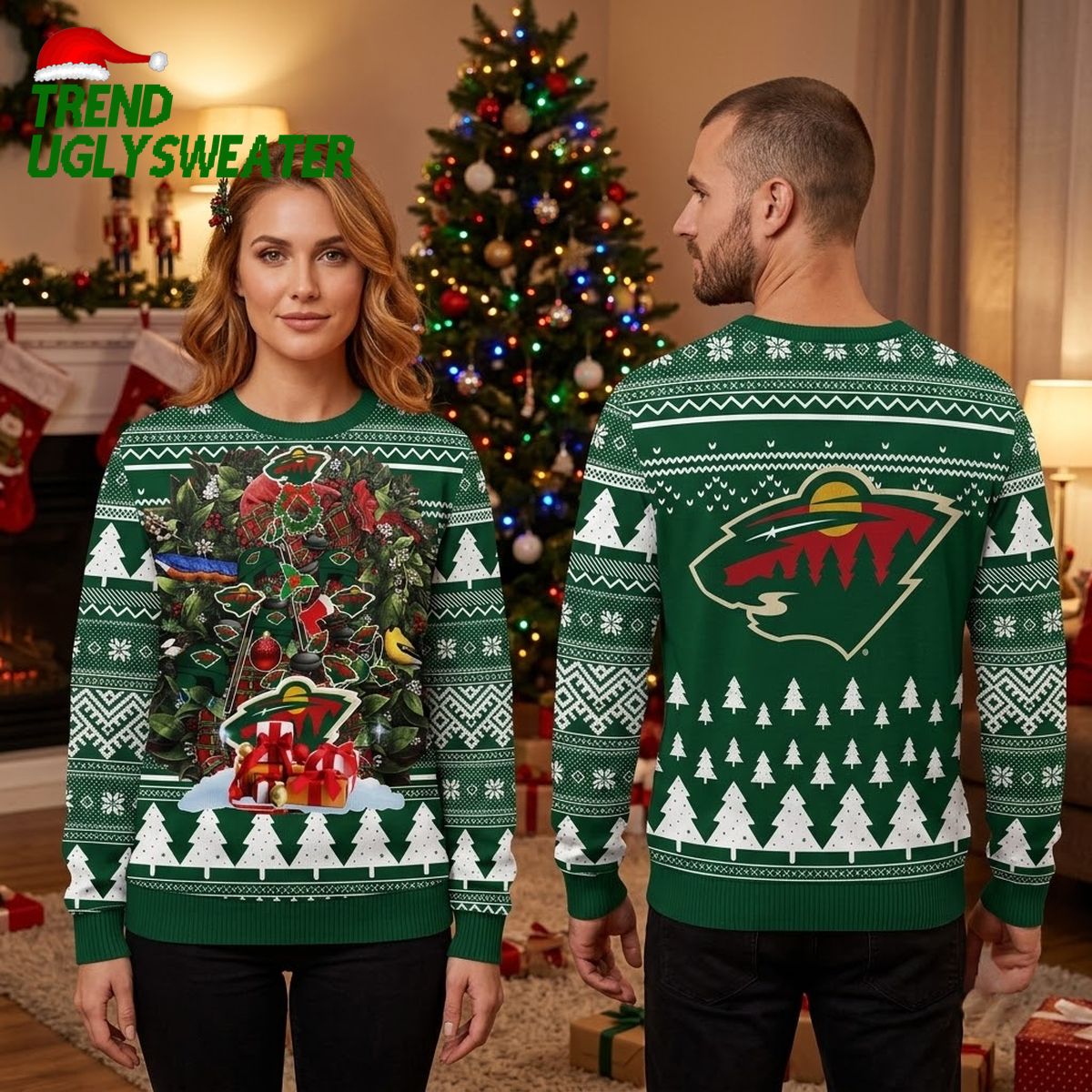 minnesota wild holiday christmas tree with gifts ugly christmas sweater minnesota wild holiday christmas tree with gifts ugly christmas sweater