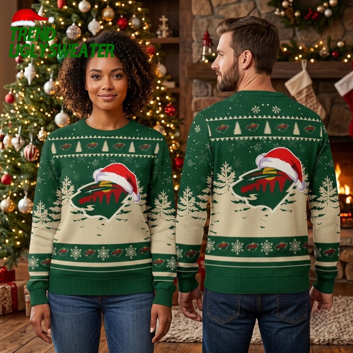 minnesota wild santa hat logo ugly christmas sweater minnesota wild santa hat logo ugly christmas sweater