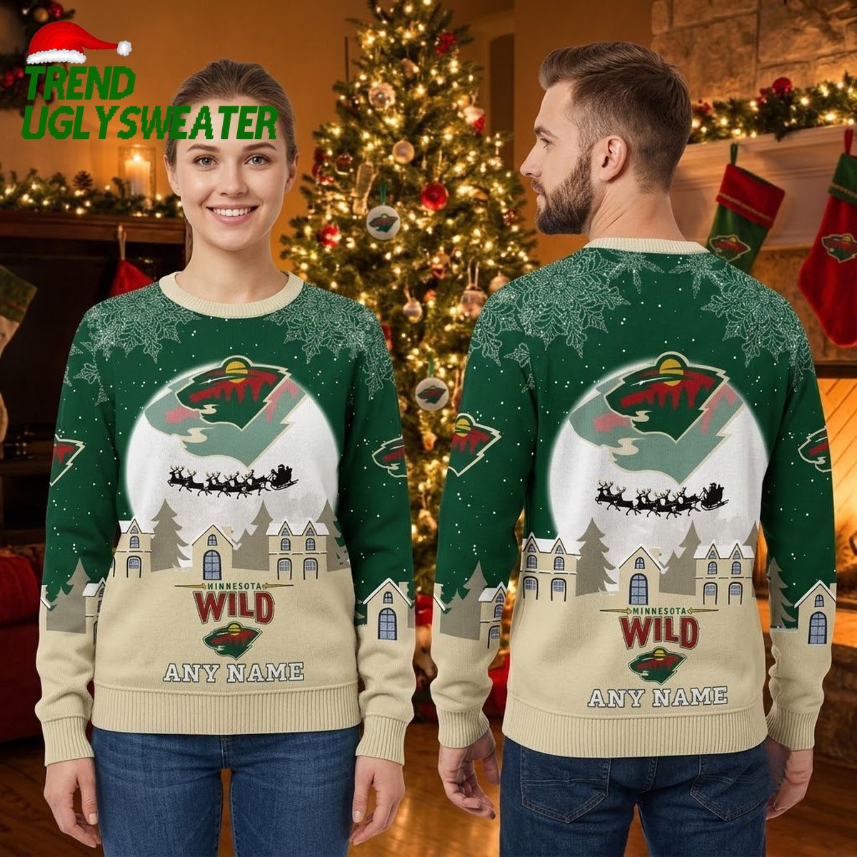 minnesota wild sleigh ride snowy village custom name ugly christmas sweater minnesota wild sleigh ride snowy village custom name ugly christmas sweater