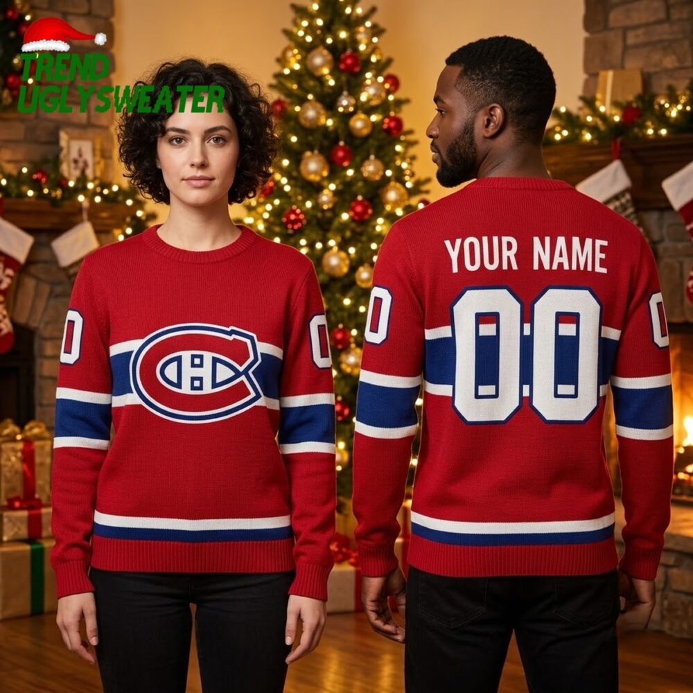 montreal canadiens custom name and number ugly christmas sweater