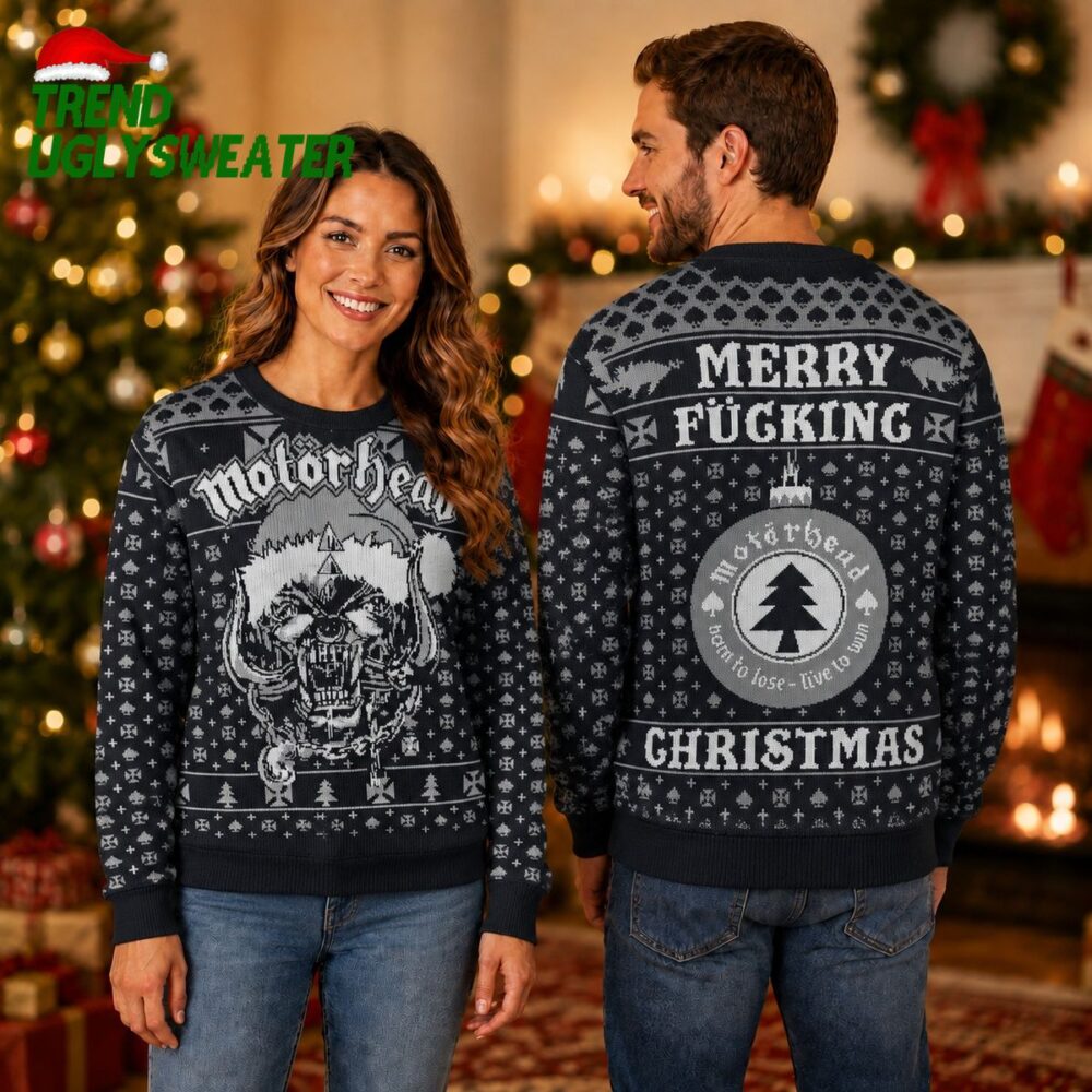 motorhead merry fucking christmas back print logo gift for fan knitted ugly christmas swea
