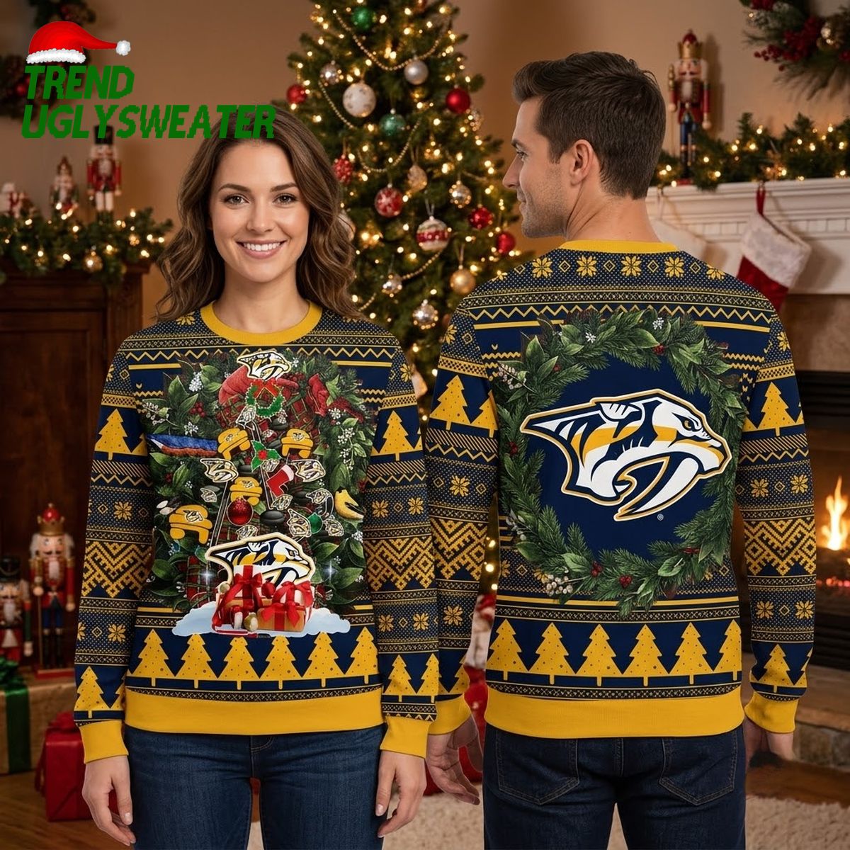 nashville predators christmas tree with hockey gear ugly christmas sweater nashville predators christmas tree with hockey gear ugly christmas sweater