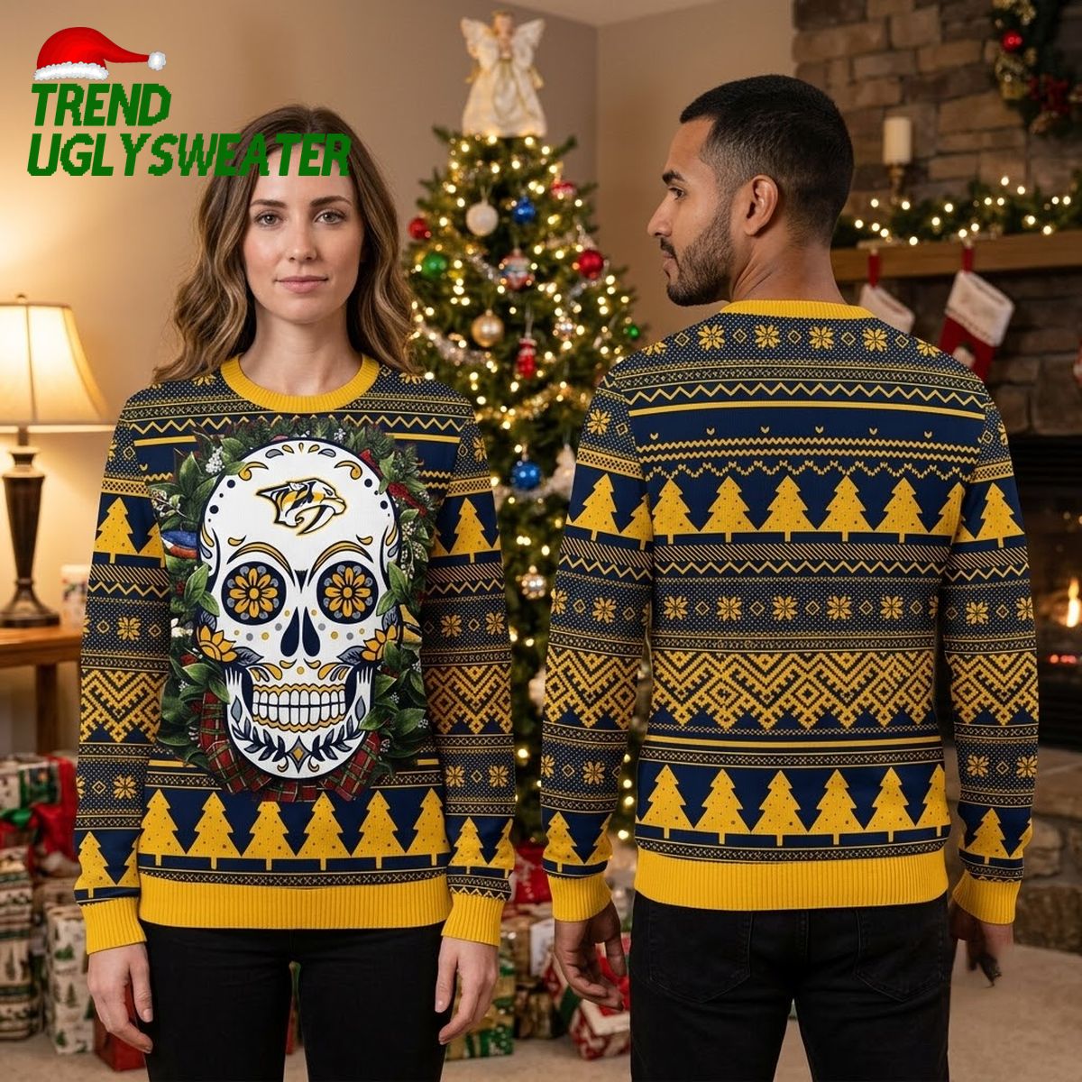 nashville predators floral sugar skull ugly christmas sweater nashville predators floral sugar skull ugly christmas sweater