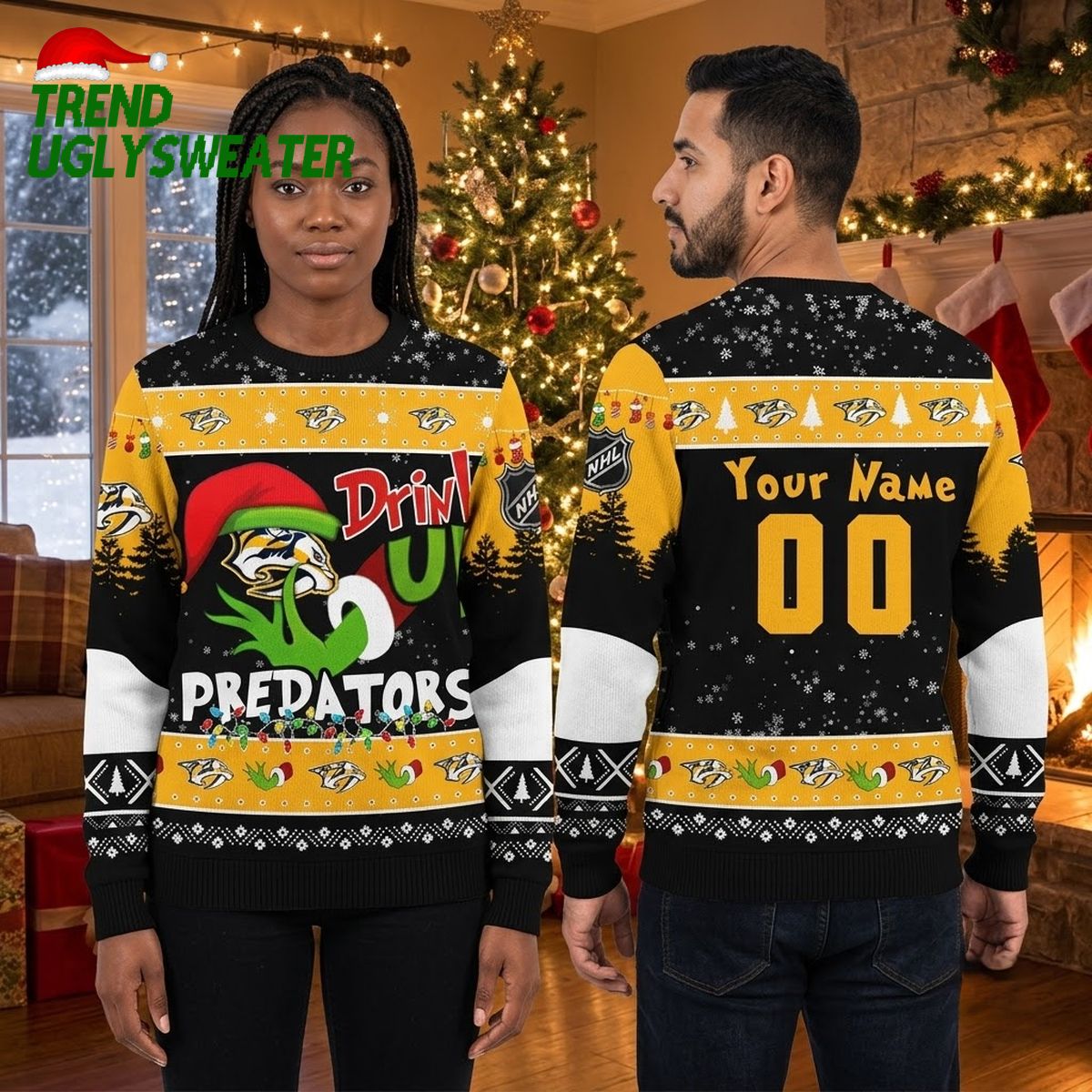 nashville predators grinch drink up custom name and number ugly christmas sweater nashville predators grinch drink up custom name and number ugly christmas sweater