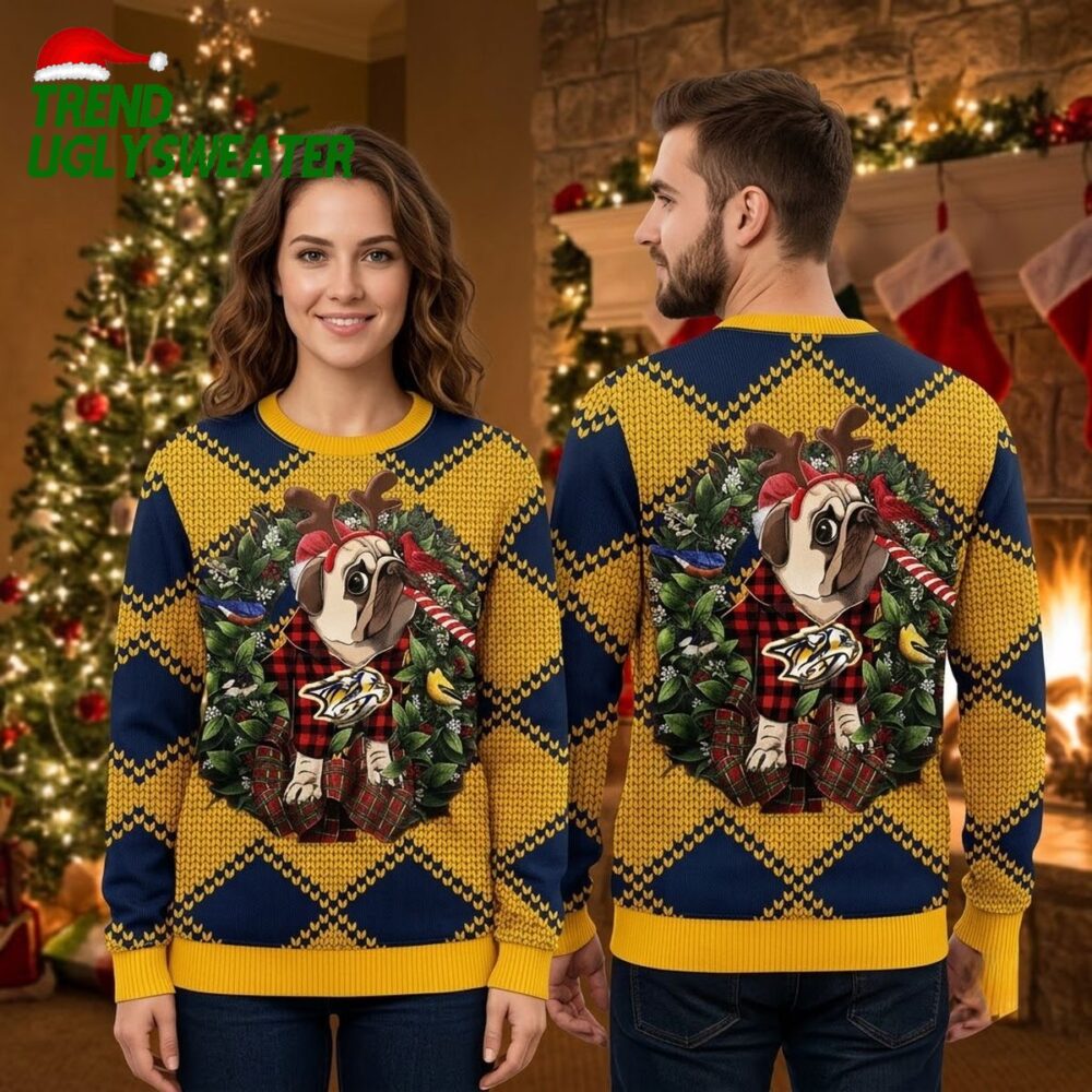 nashville predators pub dog christmas wreath ugly christmas sweater