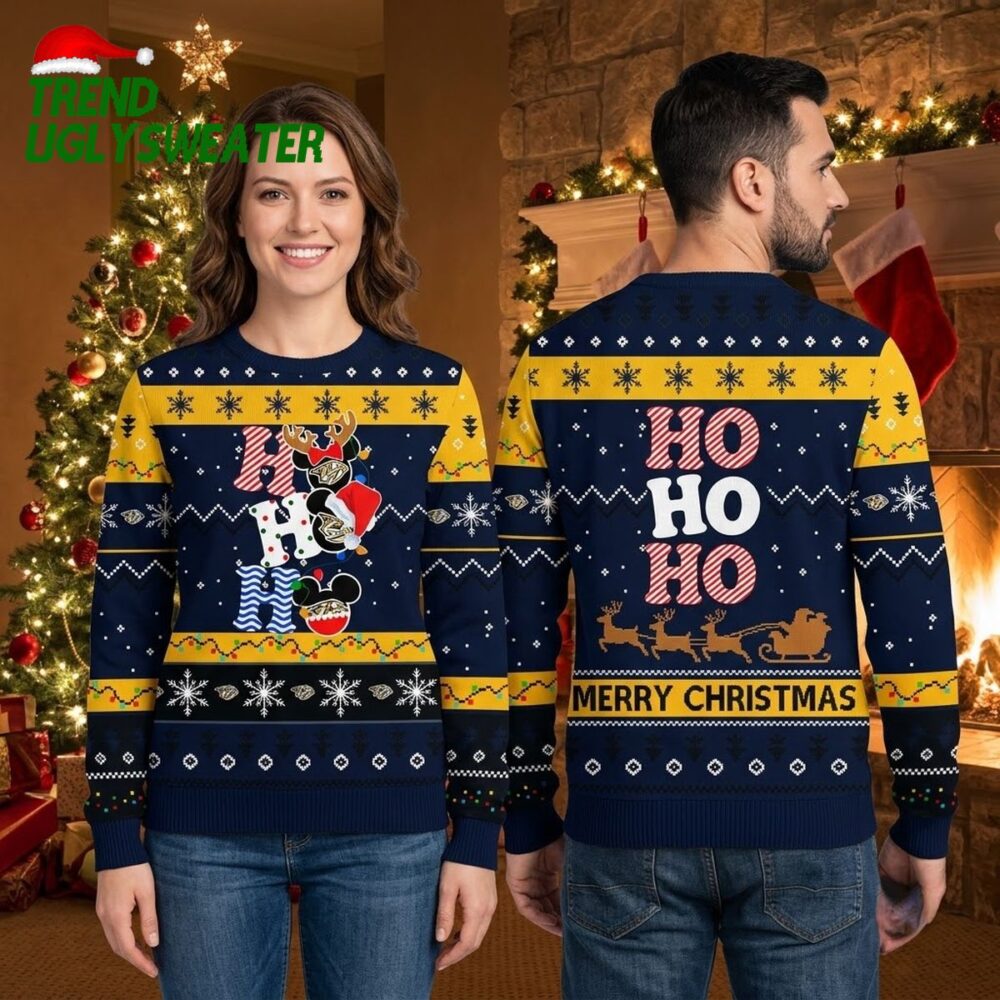 nashville predators stacked mickey mouse christmas characters ugly christmas sweater