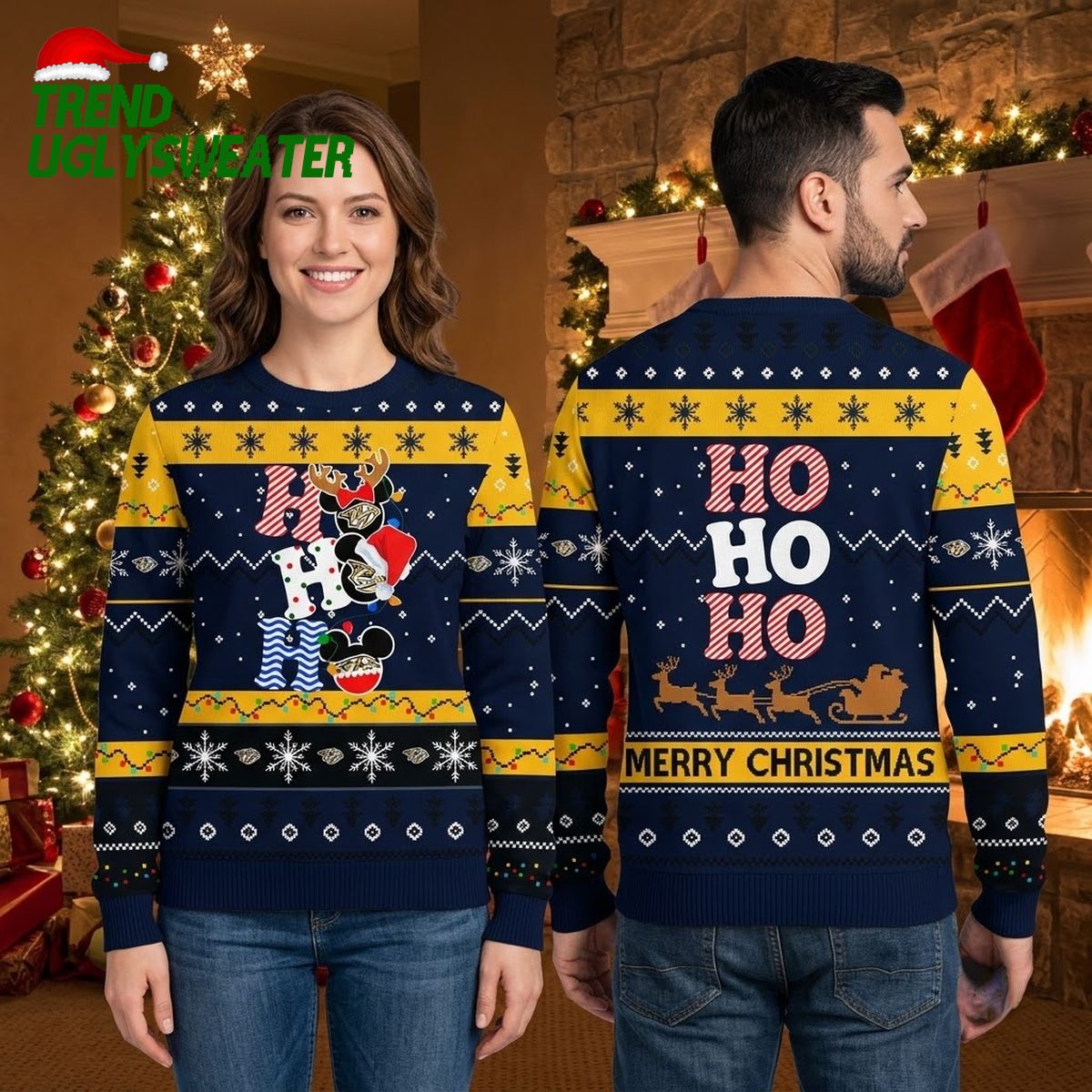 nashville predators stacked mickey mouse christmas characters ugly christmas sweater nashville predators stacked mickey mouse christmas characters ugly christmas sweater