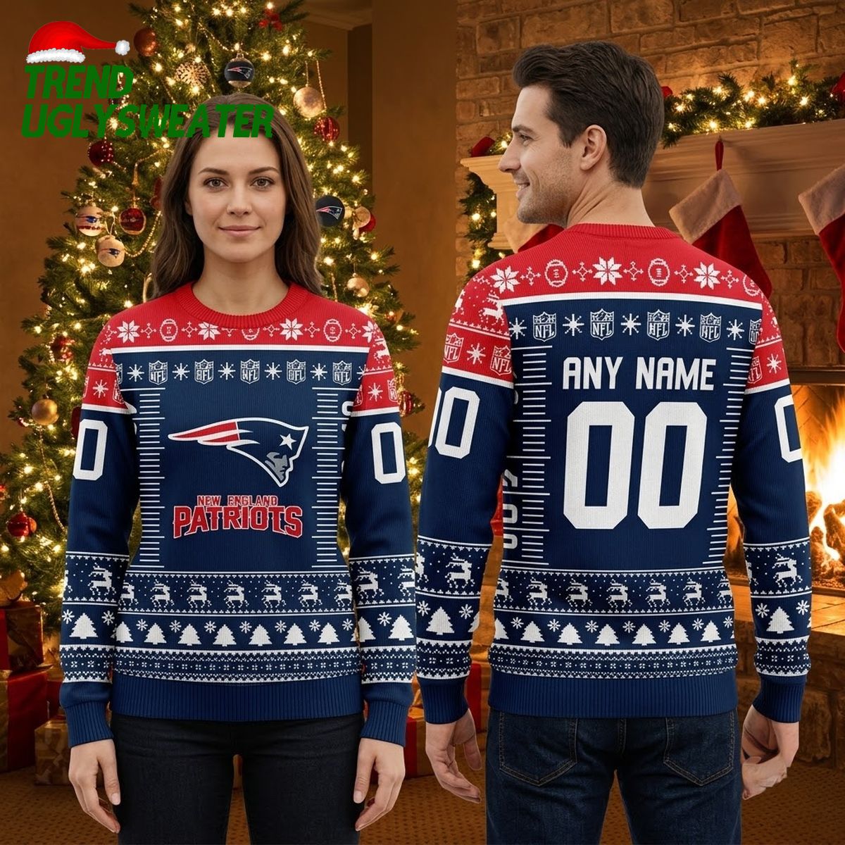 new england patriots personalized logo custom name and number ugly christmas sweater new england patriots personalized logo custom name and number ugly christmas sweater