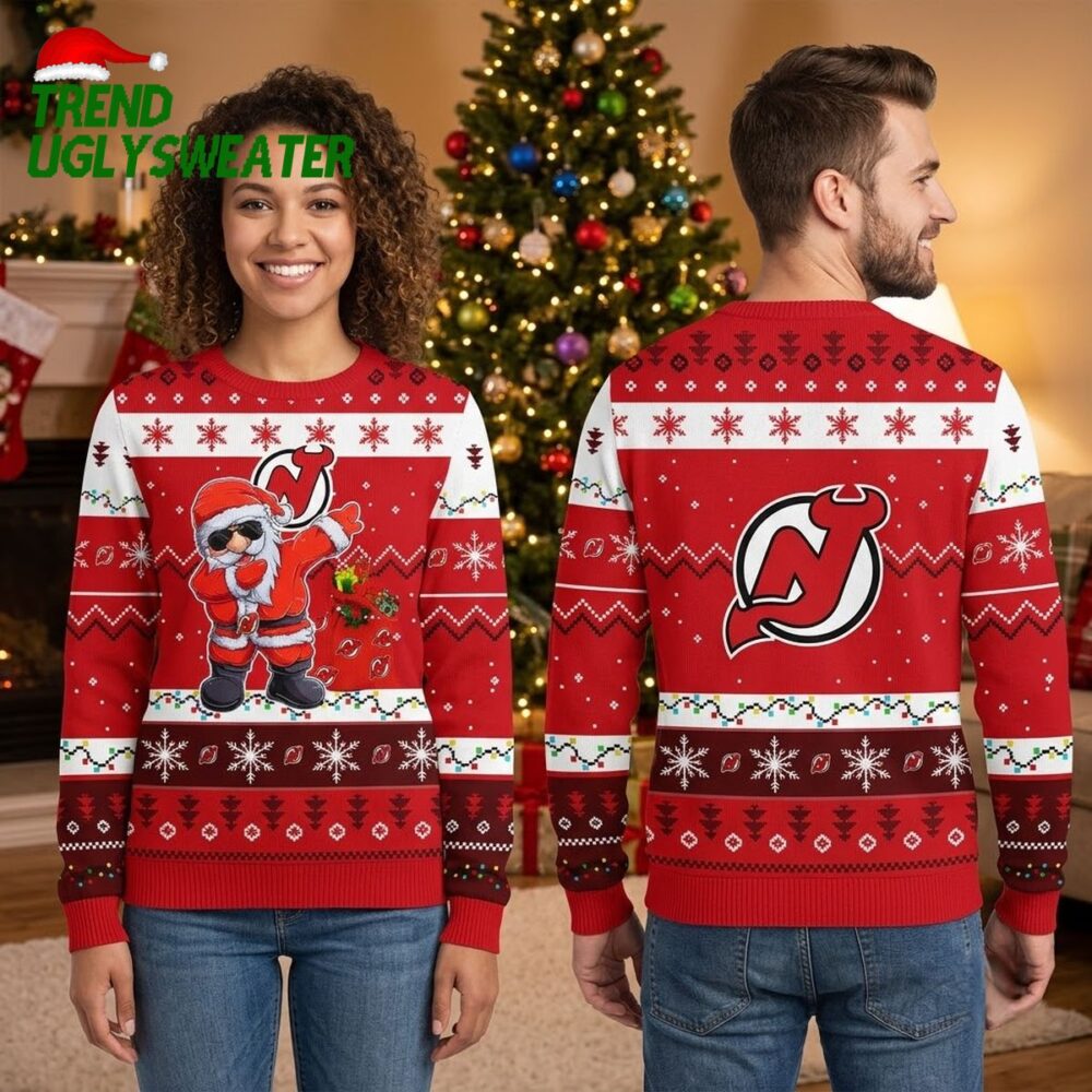 new jersey devils dabbing santa claus ugly christmas sweater