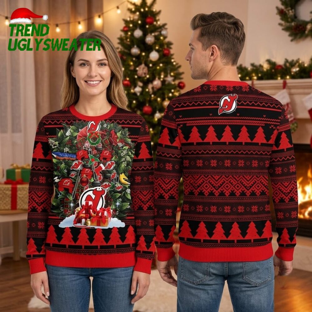 new jersey devils decorated christmas tree ugly christmas sweater