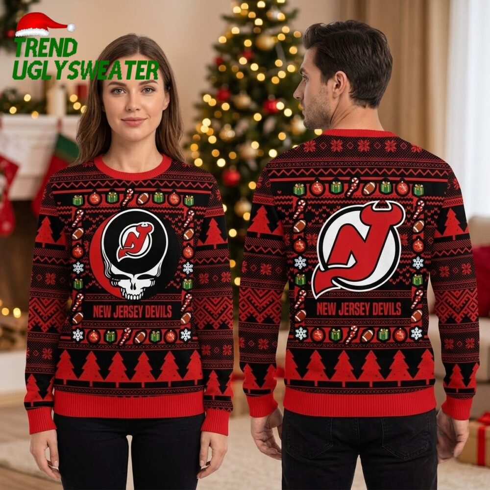 new jersey devils grateful dead skull logo ugly christmas sweater