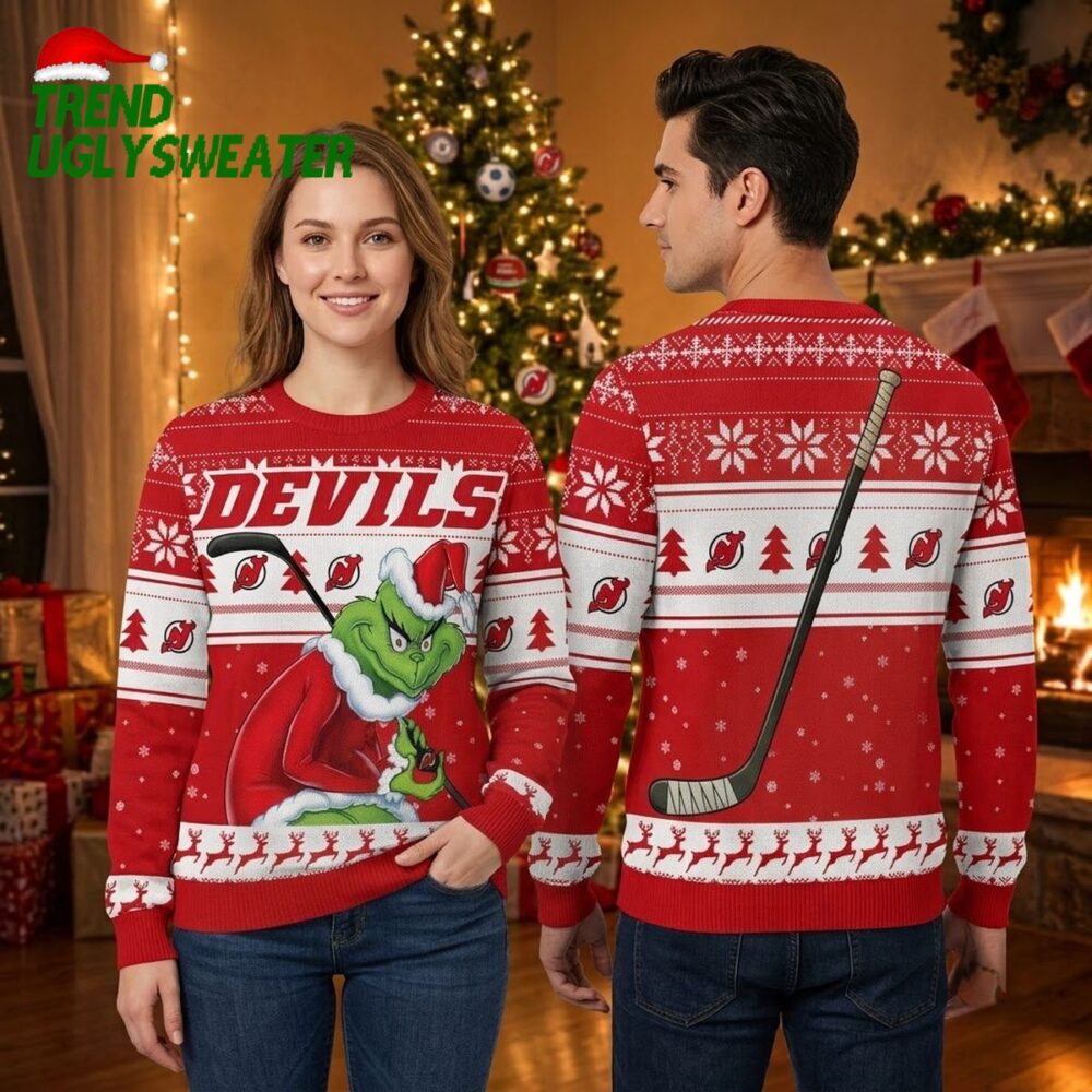 new jersey devils grinch santa hat red ugly christmas sweater