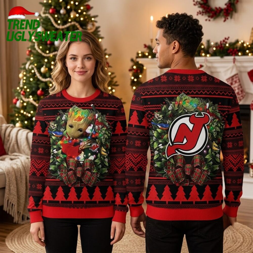 new jersey devils groot christmas wreath ugly christmas sweater