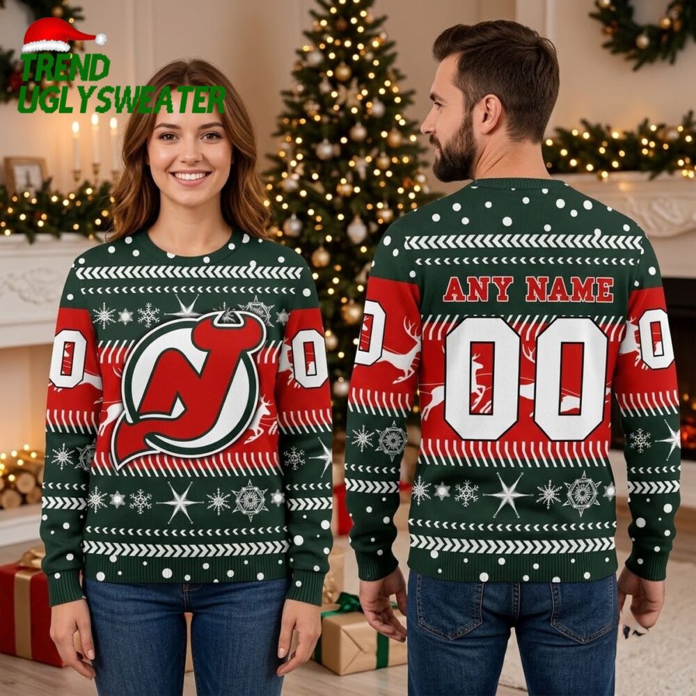 new jersey devils personalized custom name and number ugly christmas sweater