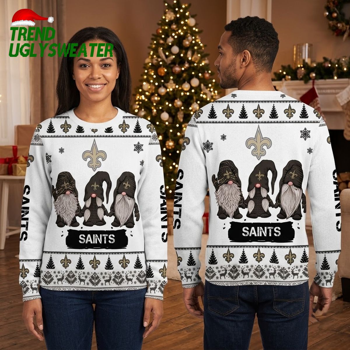 new orleans saints christmas gnomes fleur de lis ugly christmas sweater new orleans saints christmas gnomes fleur de lis ugly christmas sweater
