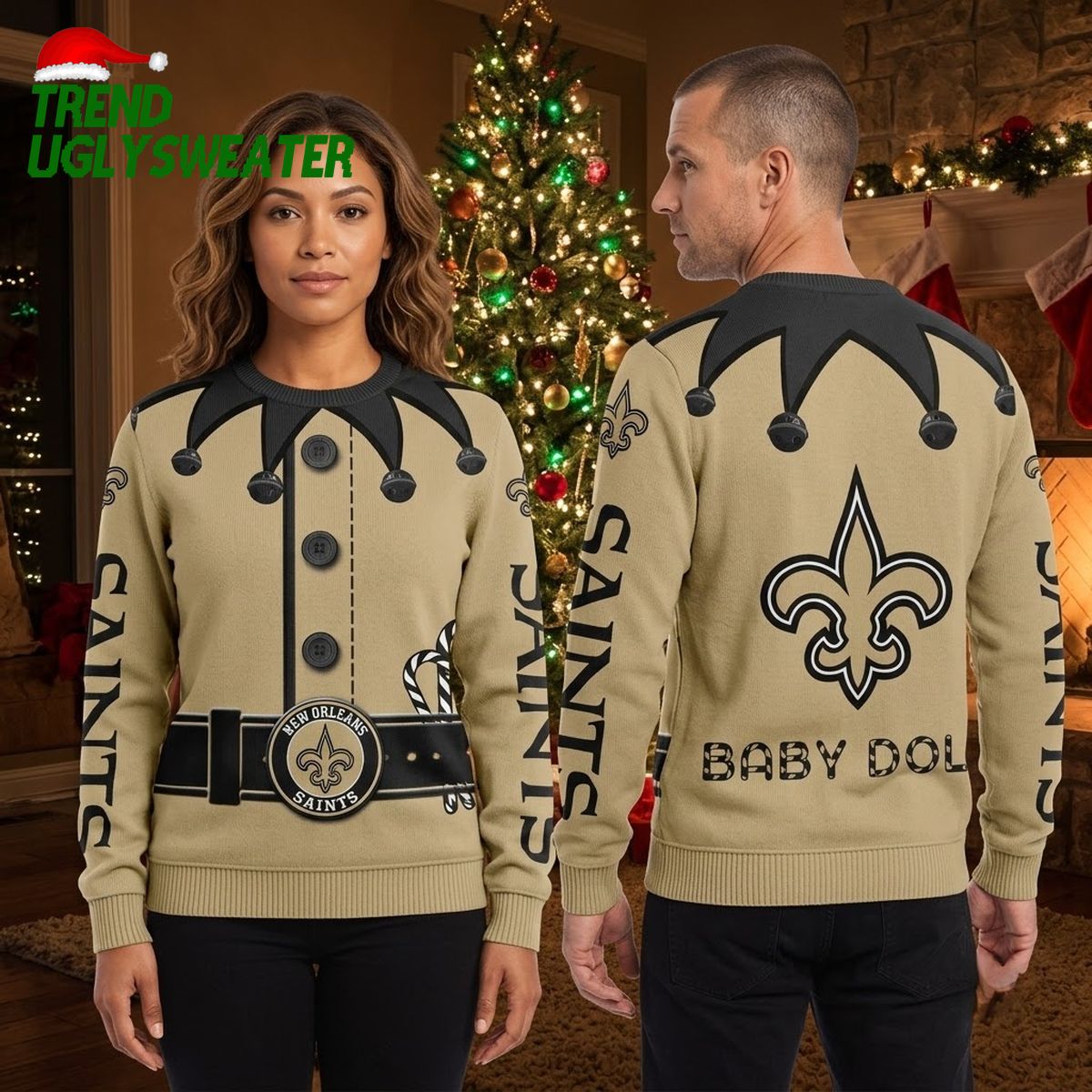 new orleans saints fleur de lis jester ugly christmas sweater new orleans saints fleur de lis jester ugly christmas sweater