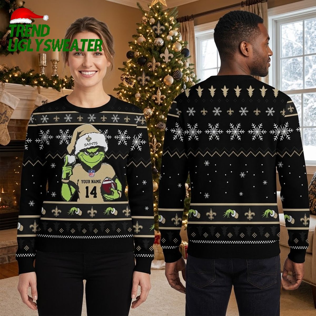 new orleans saints grinch football custom name game day gift ugly christmas sweater new orleans saints grinch football custom name game day gift ugly christmas sweater