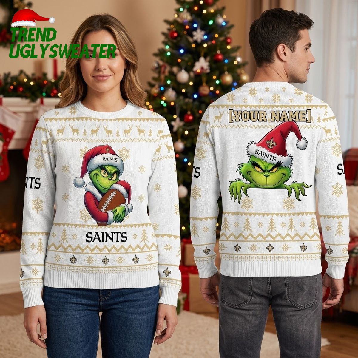 new orleans saints grinch football santa hat ugly christmas sweater new orleans saints grinch football santa hat ugly christmas sweater