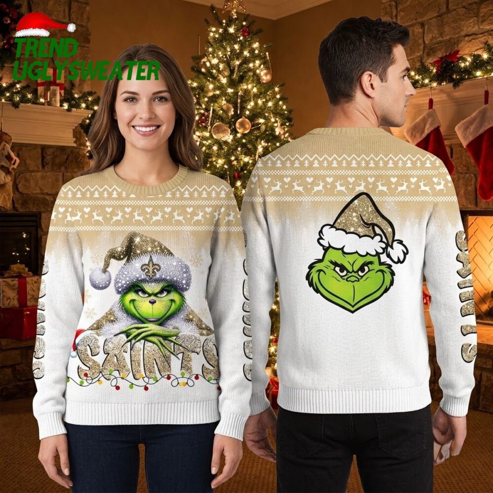 new orleans saints grinch santa hat ugly christmas sweater