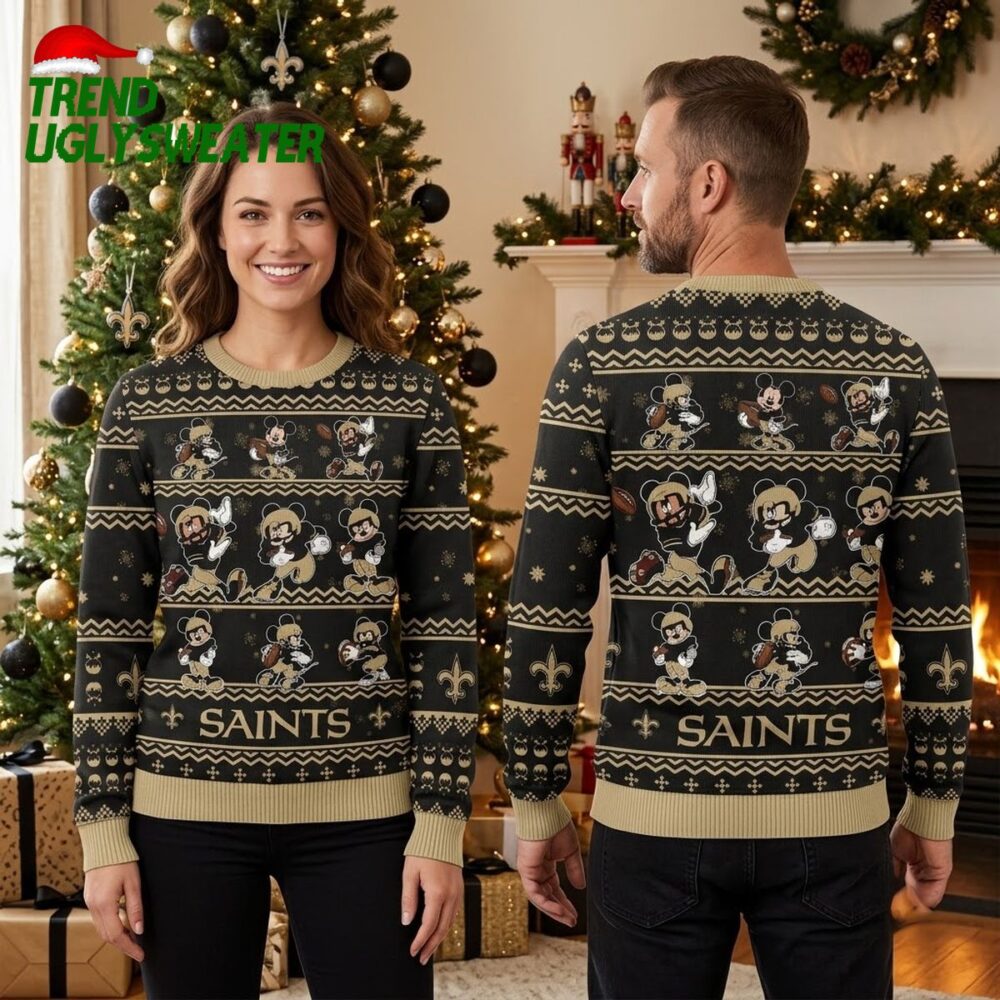 new orleans saints mickey mouse football player ugly christmas sweater