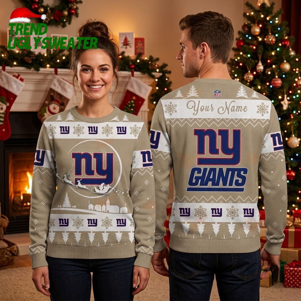 new york giants custom name reindeer snowflake ugly christmas sweater new york giants custom name reindeer snowflake ugly christmas sweater