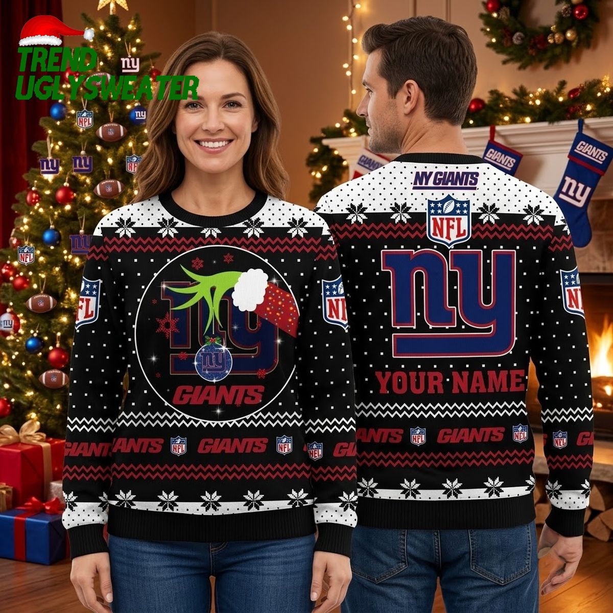 new york giants grinch hands custom name ugly christmas sweater new york giants grinch hands custom name ugly christmas sweater