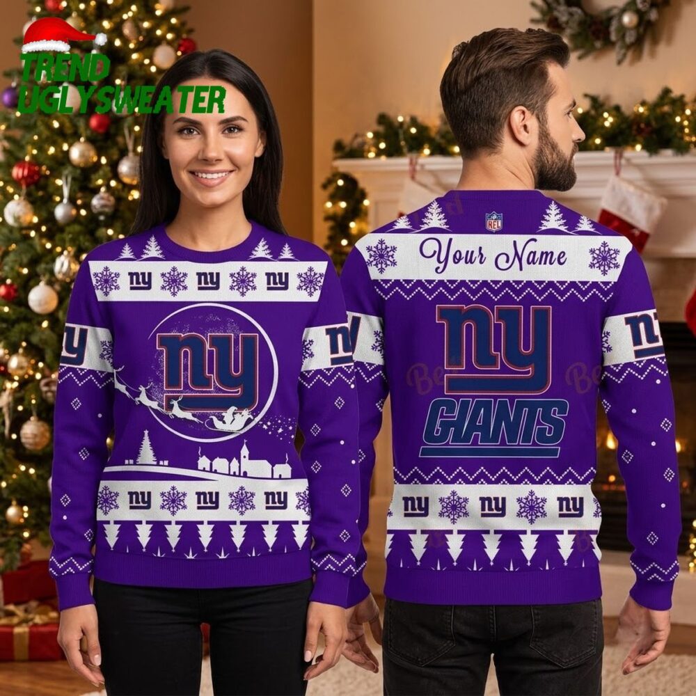 new york giants santa sleigh custom name ugly christmas sweater