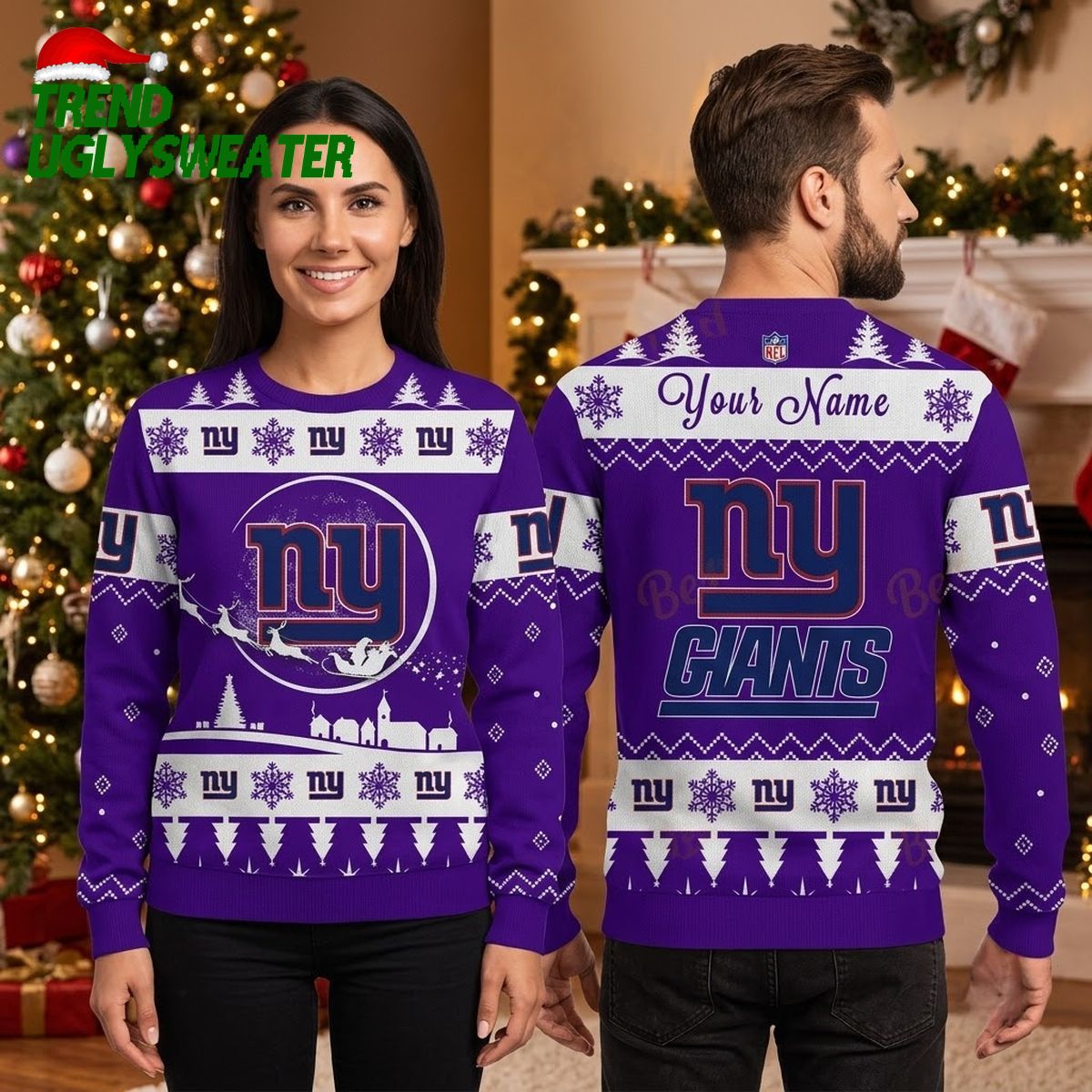 new york giants santa sleigh custom name ugly christmas sweater new york giants santa sleigh custom name ugly christmas sweater