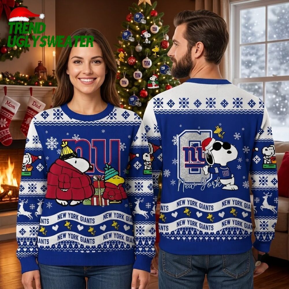 new york giants snoopy and woodstock christmas ugly christmas sweater
