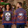 new york islanders floral sugar skull ugly christmas sweater