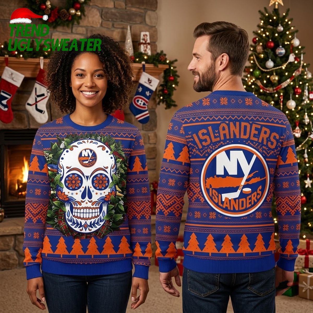 new york islanders floral sugar skull ugly christmas sweater new york islanders floral sugar skull ugly christmas sweater