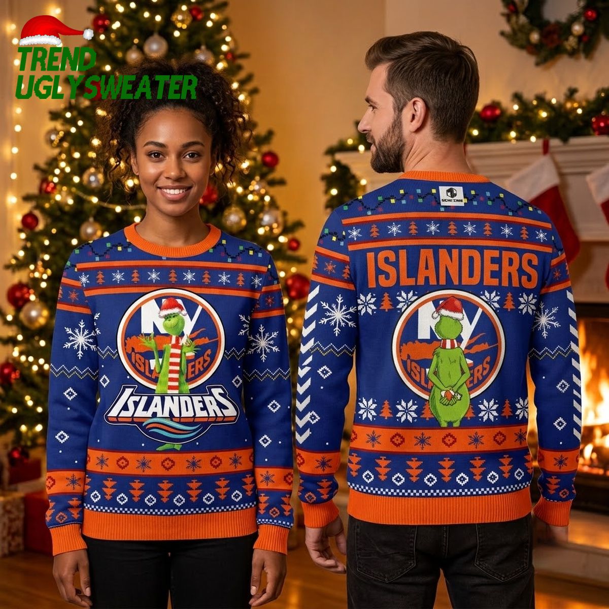 new york islanders grinch santa hat logo ugly christmas sweater new york islanders grinch santa hat logo ugly christmas sweater