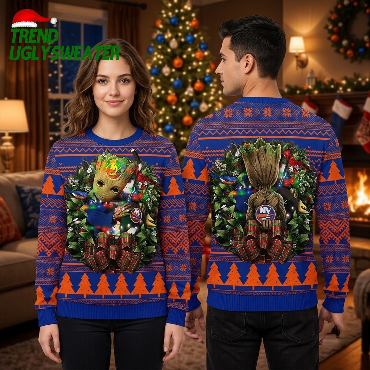 new york islanders groot hug christmas lights ugly christmas sweater new york islanders groot hug christmas lights ugly christmas sweater