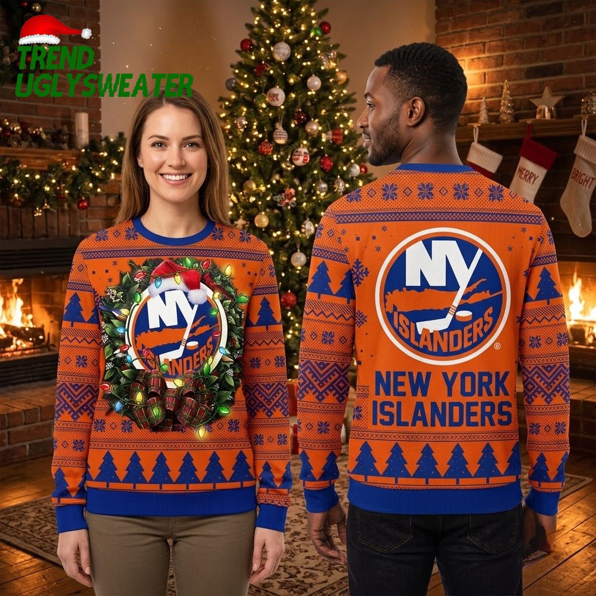 new york islanders santa hat logo ugly christmas sweater new york islanders santa hat logo ugly christmas sweater